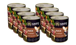 SAVORY KARMA MOKRA Z KACZKĄ DLA WYBREDNYCH PSÓW WSZYSTKICH RAS 8x400 G