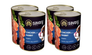 SAVORY KARMA MOKRA Z KURCZAKIEM I KRÓLIKIEM DLA SZCZENIĄT WSZYSTKICH RAS OD 3 MIESIĄCA ŻYCIA 4x400 G