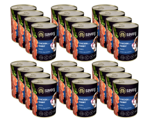 SAVORY KARMA MOKRA Z KURCZAKIEM I KRÓLIKIEM DLA SZCZENIĄT WSZYSTKICH RAS OD 3 MIESIĄCA ŻYCIA 24x400 G