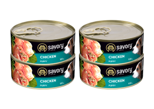 SAVORY PASZTET DLA SZCZENIĄT WSZYSTKICH RAS OD 3 MIESIĄCA ŻYCIA KURCZAK 4x100G