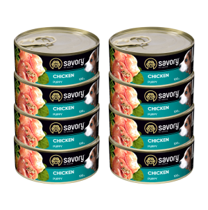 SAVORY PASZTET DLA SZCZENIĄT WSZYSTKICH RAS OD 3 MIESIĄCA ŻYCIA KURCZAK 8x100G