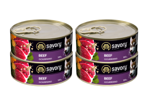 SAVORY PASZTET DLA WYBREDNYCH DOROSŁYCH PSÓW WSZYSTKICH RAS WOŁOWINA 4x100G