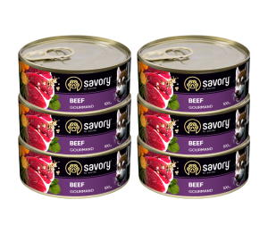 SAVORY PASZTET DLA WYBREDNYCH DOROSŁYCH PSÓW WSZYSTKICH RAS WOŁOWINA 6x100G