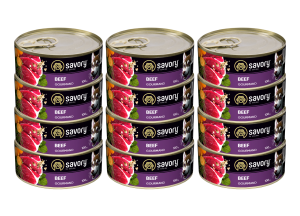 SAVORY PASZTET DLA WYBREDNYCH DOROSŁYCH PSÓW WSZYSTKICH RAS WOŁOWINA 12x100G