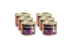 SAVORY KARMA MOKRA Z WOŁOWINĄ DLA WYBREDNYCH DOROSŁYCH PSÓW WSZYSTKICH RAS 6x200 G