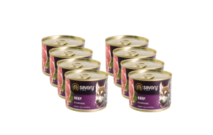 SAVORY KARMA MOKRA Z WOŁOWINĄ DLA WYBREDNYCH DOROSŁYCH PSÓW WSZYSTKICH RAS 8x200 G