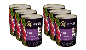SAVORY KARMA MOKRA Z WOŁOWINĄ DLA WYBREDNYCH DOROSŁYCH PSÓW WSZYSTKICH RAS 6x400 G