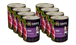 SAVORY KARMA MOKRA Z WOŁOWINĄ DLA WYBREDNYCH DOROSŁYCH PSÓW WSZYSTKICH RAS 8x400 G