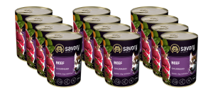 SAVORY KARMA MOKRA Z WOŁOWINĄ DLA WYBREDNYCH DOROSŁYCH PSÓW WSZYSTKICH RAS 12x400 G