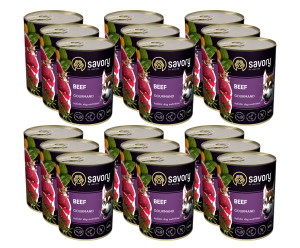 SAVORY KARMA MOKRA Z WOŁOWINĄ DLA WYBREDNYCH DOROSŁYCH PSÓW WSZYSTKICH RAS 18x400 G