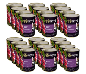 SAVORY KARMA MOKRA Z WOŁOWINĄ DLA WYBREDNYCH DOROSŁYCH PSÓW WSZYSTKICH RAS 24x400 G