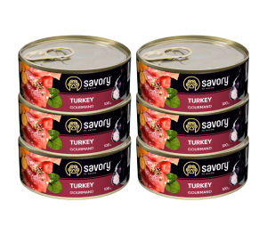 SAVORY KARMA MOKRA Z INDYKIEM DLA WYBREDNYCH PSÓW WSZYSTKICH RAS 6x100 G
