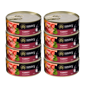 SAVORY KARMA MOKRA Z INDYKIEM DLA WYBREDNYCH PSÓW WSZYSTKICH RAS 8x100 G