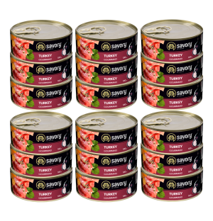 SAVORY KARMA MOKRA Z INDYKIEM DLA WYBREDNYCH PSÓW WSZYSTKICH RAS 18x100 G