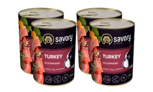 SAVORY KARMA MOKRA Z INDYKIEM DLA WYBREDNYCH PSÓW WSZYSTKICH RAS 4x400 G