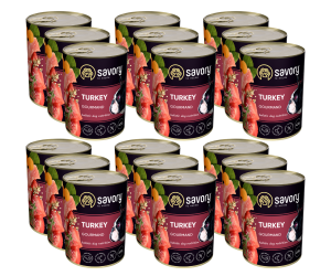SAVORY KARMA MOKRA Z INDYKIEM DLA WYBREDNYCH PSÓW WSZYSTKICH RAS 18x400 G