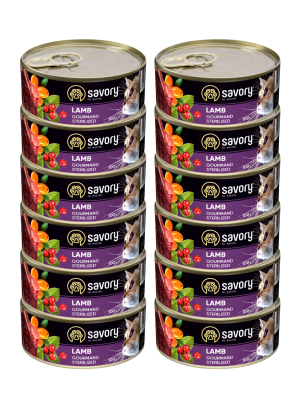 SAVORY PASZTET Z JAGNIĘCINĄ DLA KOTÓW STERYLIZOWANYCH 12x100 G