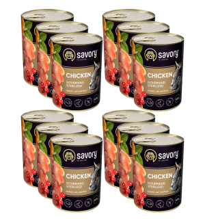 SAVORY PASZTET Z KURCZAKIEM DLA KOTÓW STERYLIZOWANYCH 12x400 G