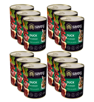 SAVORY KARMA MOKRA PASZTET Z KACZKĄ DLA WYBREDNYCH KOTÓW 12x400 G