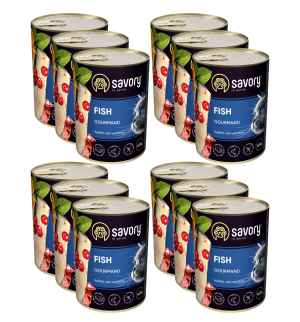 SAVORY KARMA MOKRA PASZTET Z RYBĄ DLA WYBREDNYCH KOTÓW 12x400 G