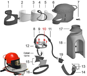 10) Clip für Kopfhalterung für Sandstrahlhelm Apollo 600