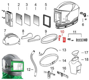 10) Montageclip links rechts für Sandstrahlhelm Nova 1