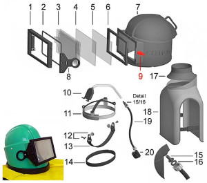 9) Halterung Helmlasche groß für Sandstrahlhelm Apollo 100