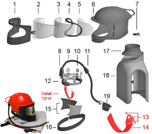 13) Kinnriemen Halter für Sandstrahlhelm Apollo 600