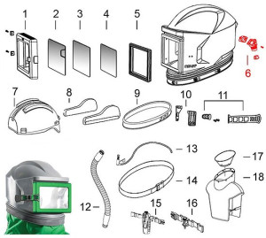 6) Lufteinlassvorrichtung für Sandstrahlhelm Nova 1