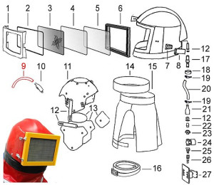 9) Schlauch für Luftströmungsanzeiger für Sandstrahlhelm TOP-C