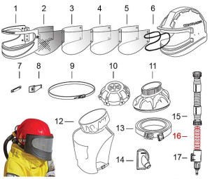 16) Sieb und Schalldämpfer für Sandstrahlhelm Aspect