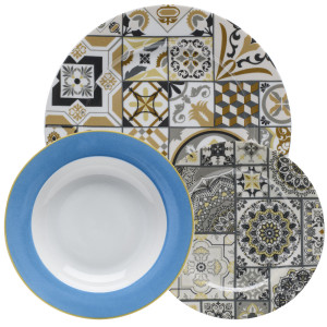 Evviva Servizio tavola 18 pz (6 piatti piani, 6 fondi, 6 frutta) Ø 27 cm, Ø 21 cm, Ø 19 cm - Ostuni