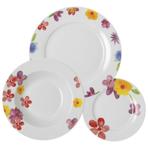 Evviva Servizio tavola porcellana 18 pz (6 piatti piani, 6 piatti fondi, 6 piatti frutta) Ø 27 cm, Ø 22 cm, Ø 19 cm - Floreal