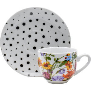 Evviva Set 6 tazze caffè con piattino porcellana 100 ml - Flor
