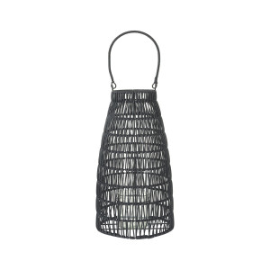 Evviva Lanterna con maniglia in rattan sintetico con vaso portacandela in glass. Ø 23 x h 42 cm - Illumina