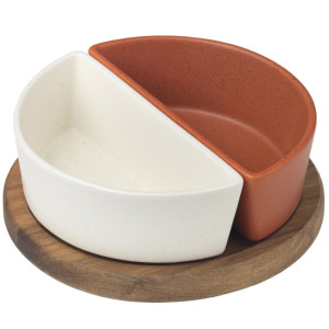 Evviva Set 2 ciotole 9 x 18 x h 6 cm con supporto in legno Ø 20 cm - Stones