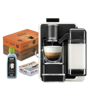 Caffitaly Quadra Macchina da caffè con montalatte con 96 capsule e kit pulizia - Bianca