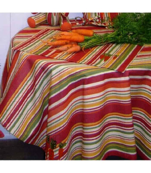 ATELIER DE LA DECO Nappe rayée orange brodée légumes -