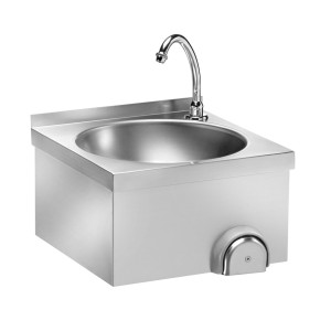 FORCAR Lavamani a Muro con Comando a Ginocchio in Acciaio Inox - Cm 40 x 40 x 32