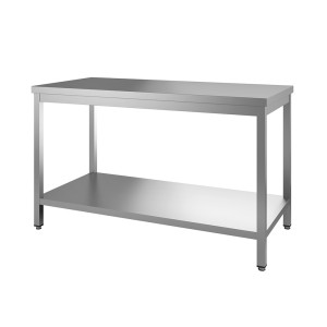 Attrezzature Professionali Tavolo Inox con Gambe Quadre e Ripiano Inferiore, Profondità 60 Cm