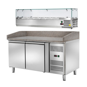 Amitek Banco Pizza Ventilato 2 Ante con Vetrina Porta Ingredienti - Capacità Lt 390 - T