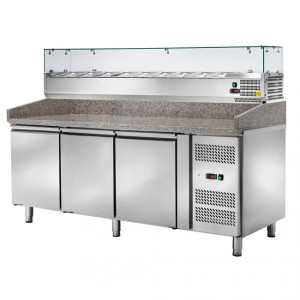 Amitek Banco Pizza Refrigerato Ventilato 3 Porte - Vetrina 9 Bacinelle GN1/3
