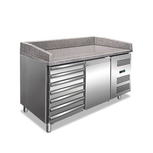 Attrezzature Professionali Banco Pizza Refrigerato Ventilato - N° 1 Anta + N° 7 Cassetti - Capacità lt 132