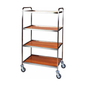 FORCAR Carrello di Servizio in Acciaio Inox e Legno CA1071 - 4 Ripiani Cm 103 x 57 x 17