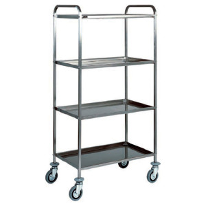 FORCAR Carrello di Servizio in Acciaio Inox AISI 304 - Tubolare 20 mm - 4 Ripiani - Por