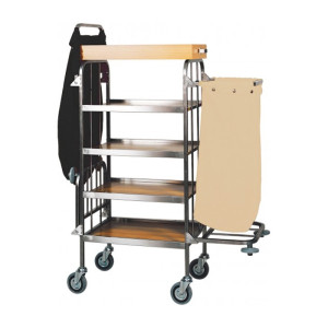FORCAR Carrello Portabiancheria CA740 - N° 4 Ripiani - N° 1 Cassetta - N° 2 Bracci Pieg