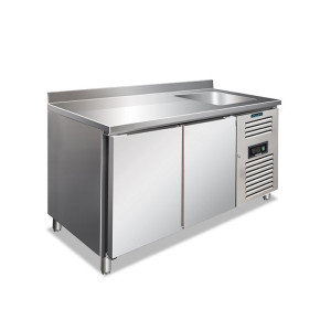 Klimaitalia Banco Refrigerato Ventilato a 2 Porte CLV2200TN - Alzatina e Lavello - Temp -2°