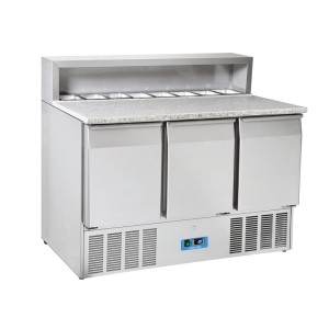 CoolHead Saladette Refrigerata Statica CRP93A - N° 3 Porte e Top in Granito - N° 8 Vasche