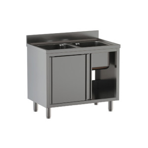 Ristopro Lavatoio Inox su Mobile - N° 2 Vasche  Senza Sgocciolatoio - Profondità Cm 60