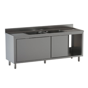 Ristopro Lavatoio Inox Armadiato - N° 2 Vasche con N° 2 Sgocciolatoi - Profondità Cm 60